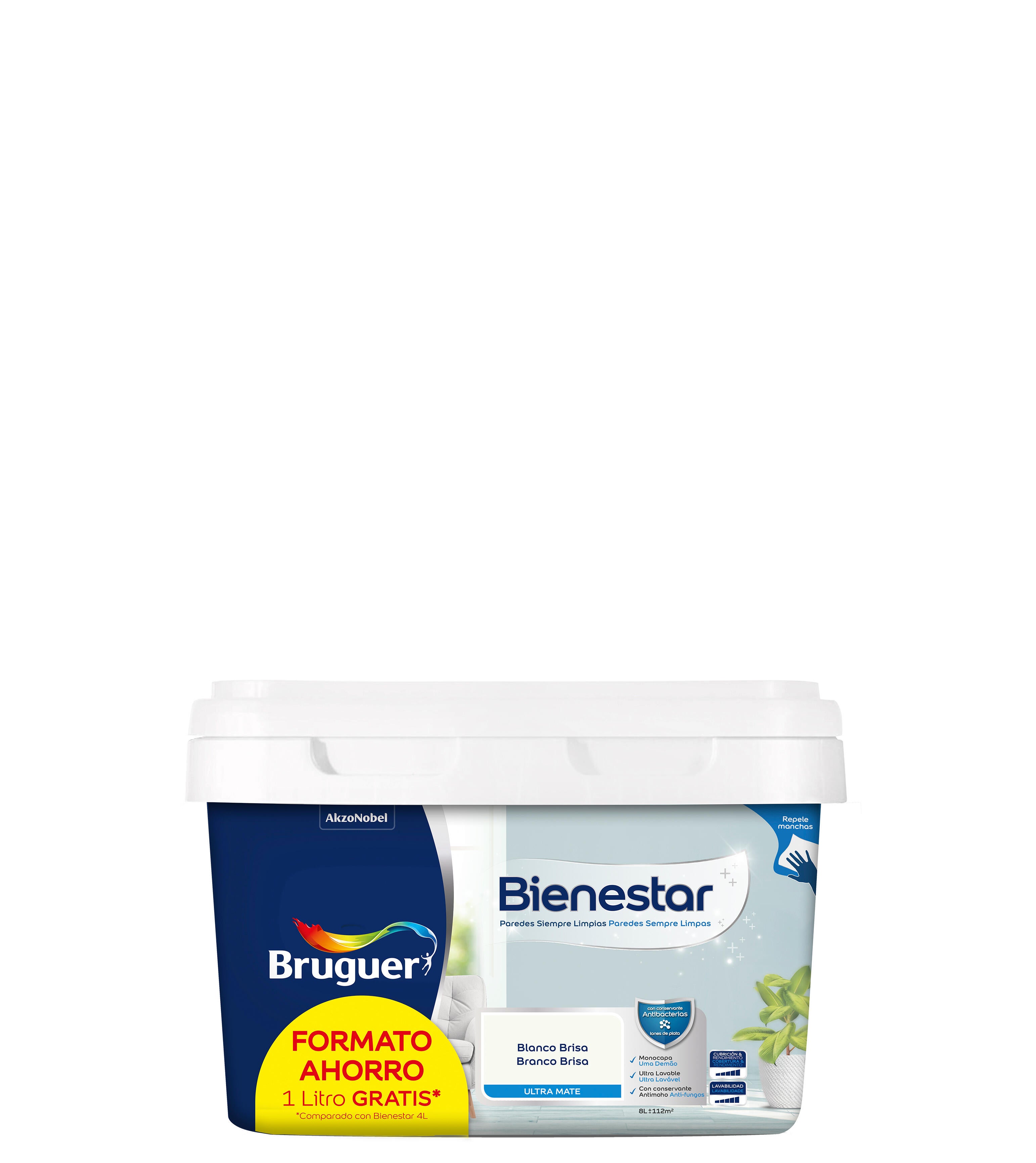 Pintura Interior Bienestar Bruguer Mate Formato Ahorro L Blanco Brisa