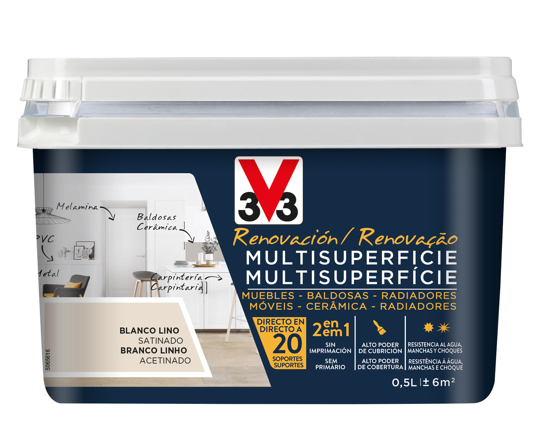 Esmalte de renovación multisuperficies satinado V33 500ml blanco lino