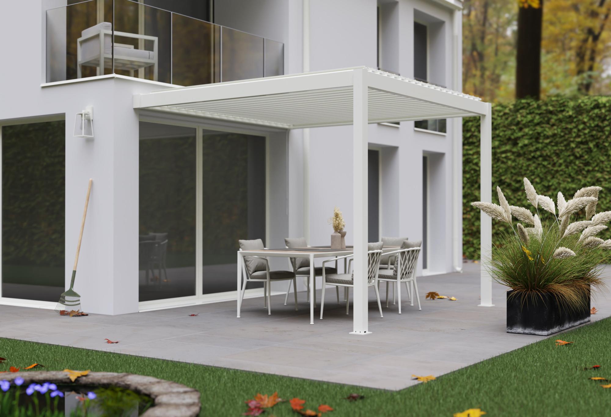 Pergola bioclimatique adossée TIERAL Cadix aluminium blanc 9 48 m²