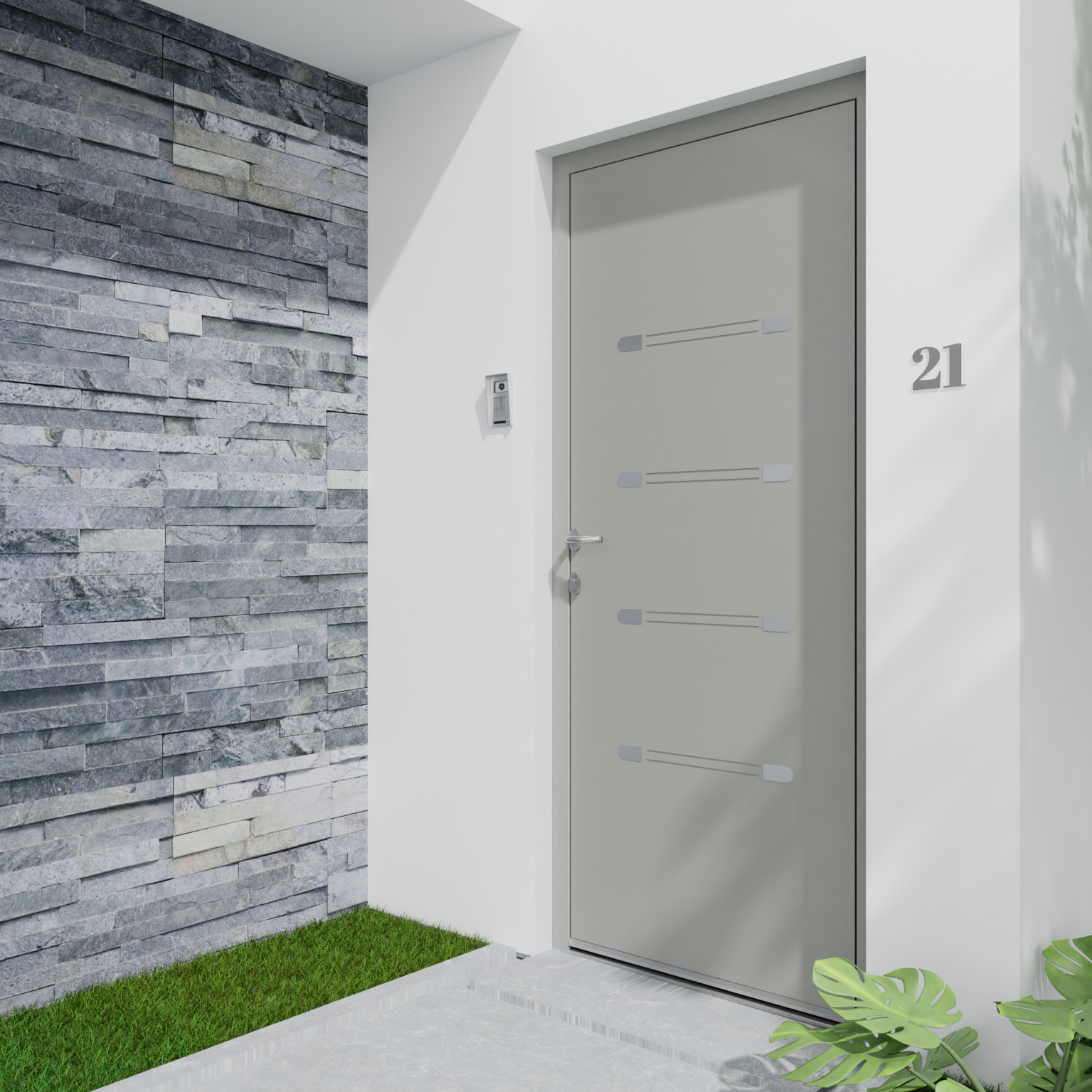 Porte d entrée Alu Gota Essentiel H 215 x l 90 cm pleine gris clair