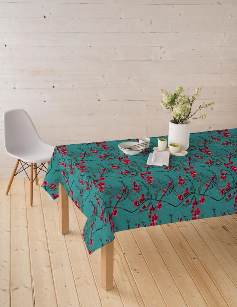 Nappe rectangulaire l 140 x L 200 cm coton antitâche vert rose Bobbio