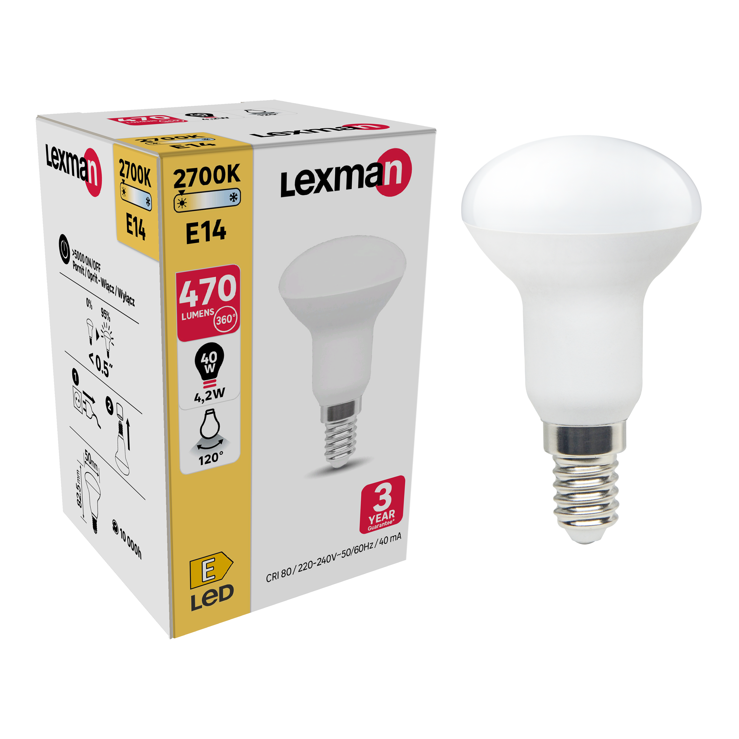 Ampoule Led R Flecteur Plastique E Lm W Blanc Chaud Lexman