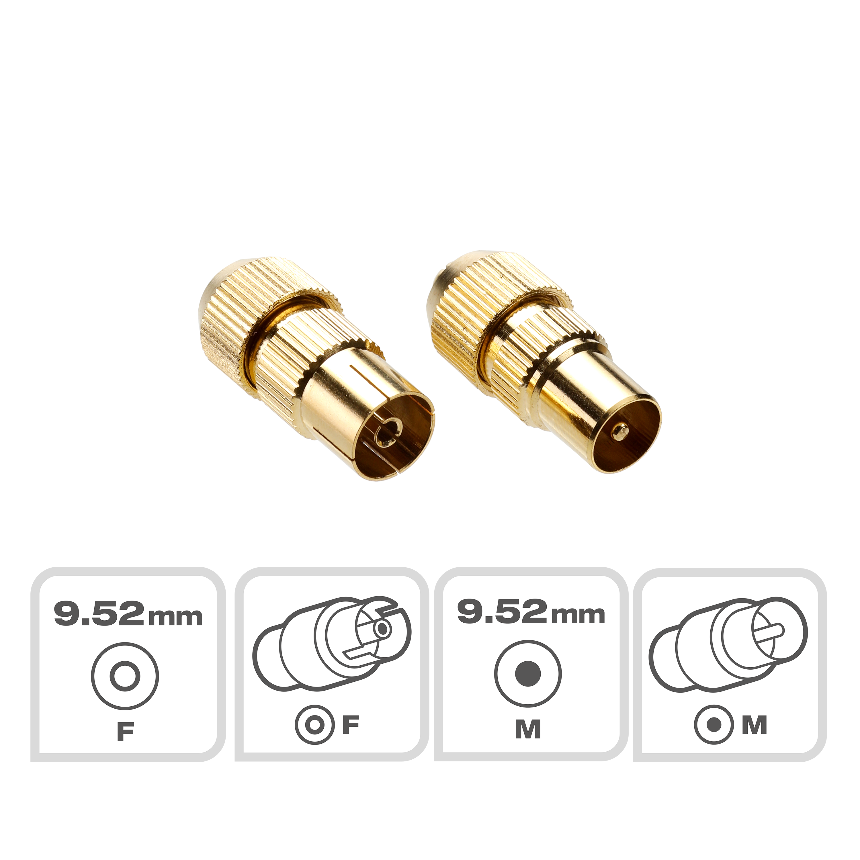 Lot de 2 fiches coaxiales TV 9 52mm mâle et femelle or Lexman Leroy