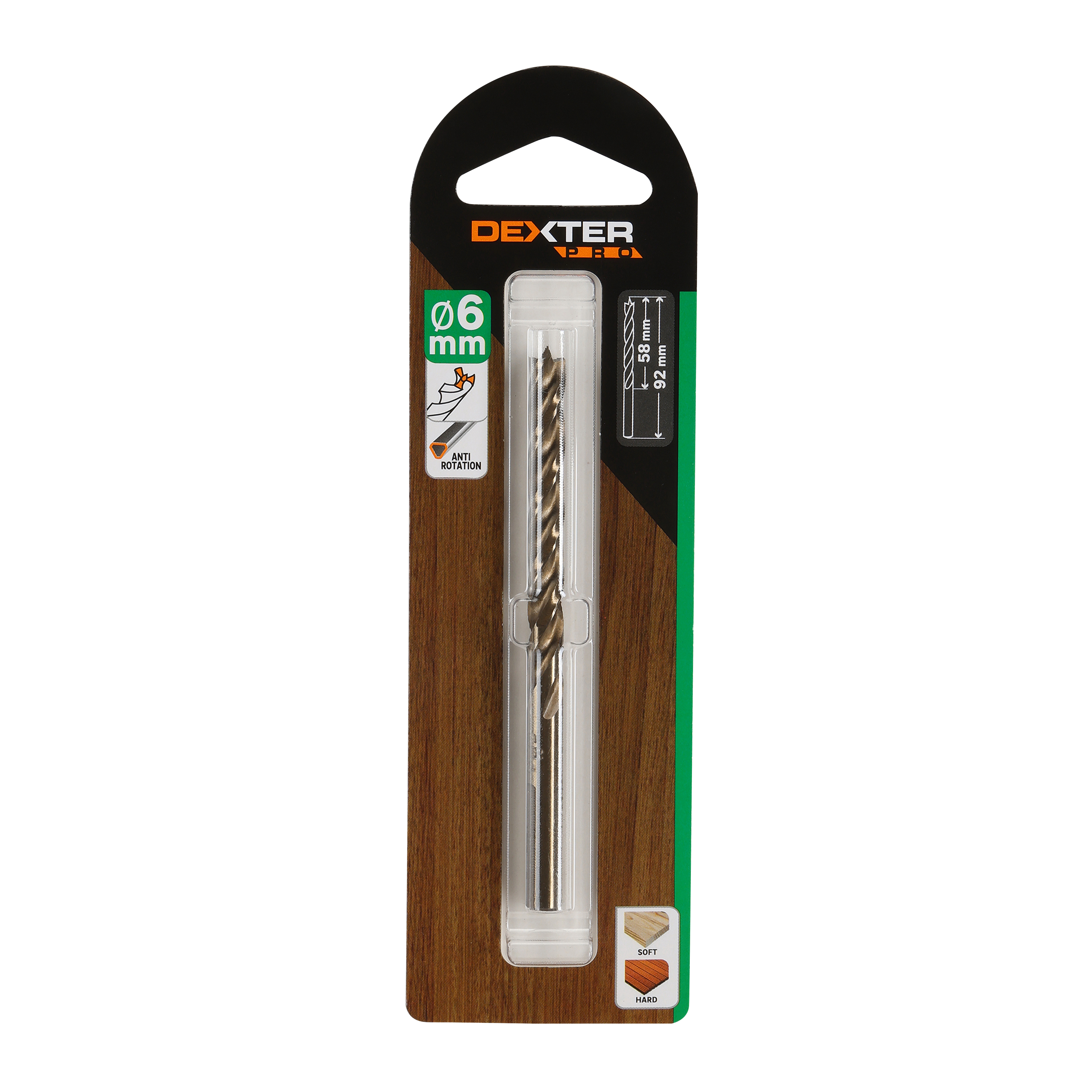 Punta elicoidale per legno codolo cilindrico DEXTER PRO L 92 mm Ø 6 mm