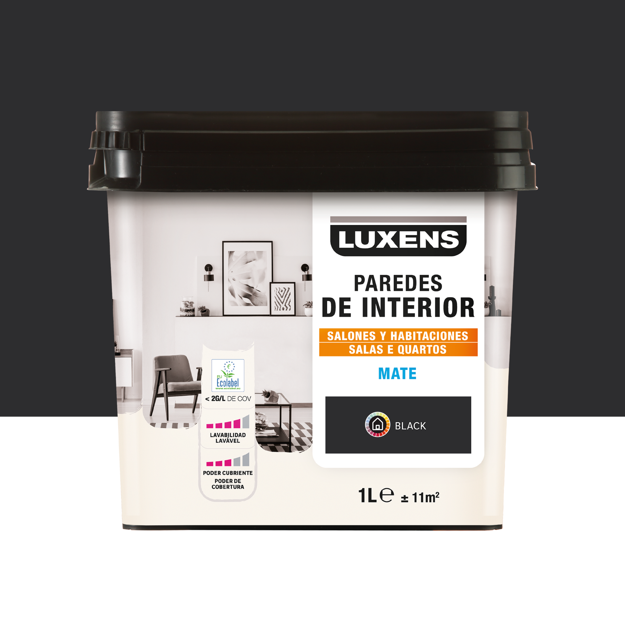 Tinta De Interior Decorativa Mate LUXENS 1L BLACK Leroy Merlin