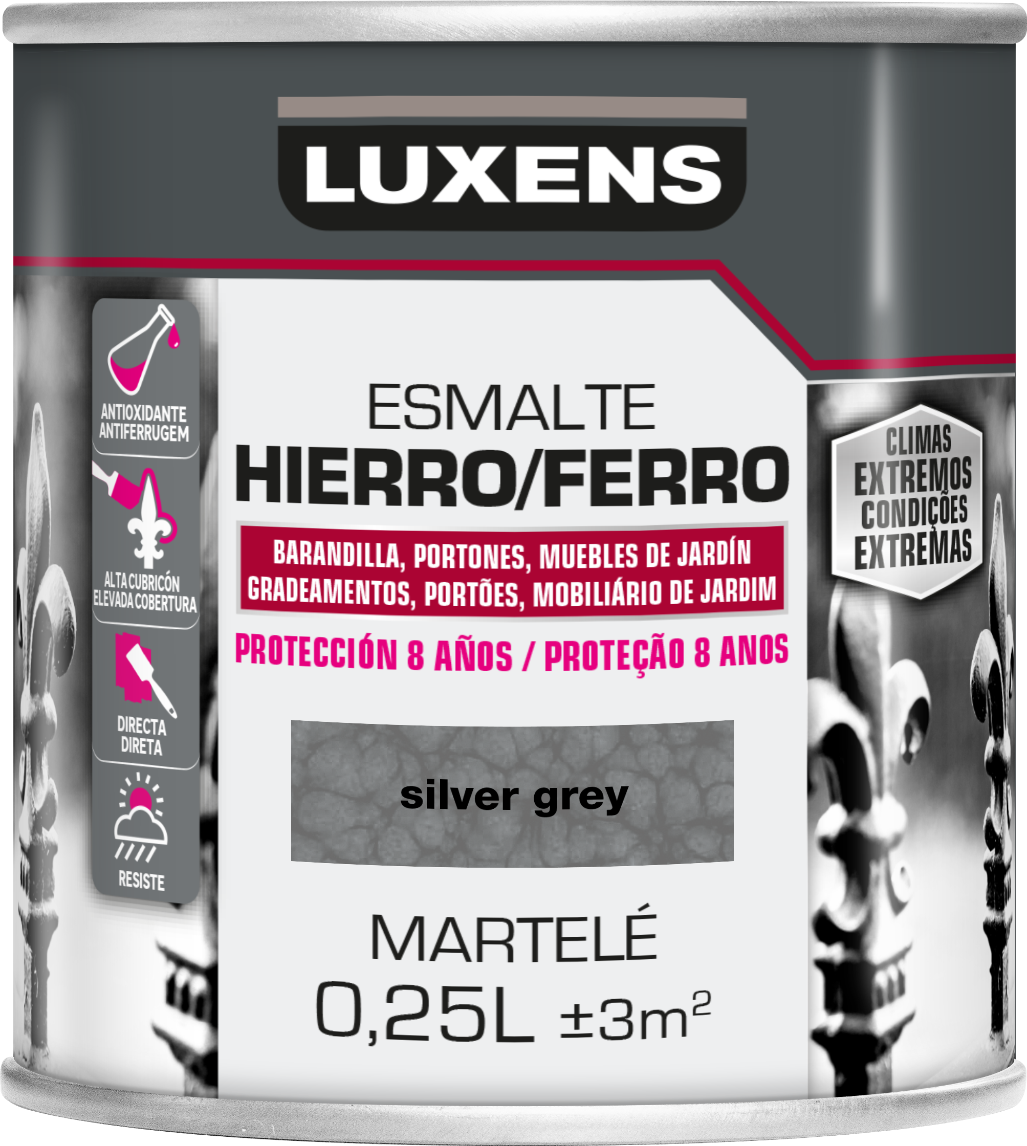 Esmalte LUXENS ANTIOXIDANTE MARTELÉ 8ANOS 0 25L SILVER GREY Leroy Merlin