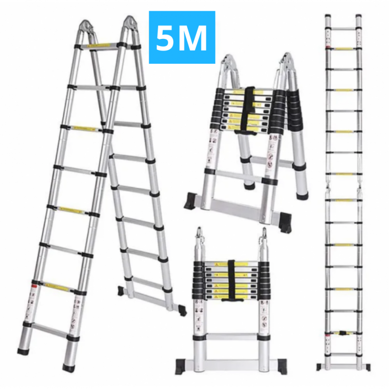 Echelle escabeau télescopique double aluminium 2x8 marches H5m 2 5 2 5