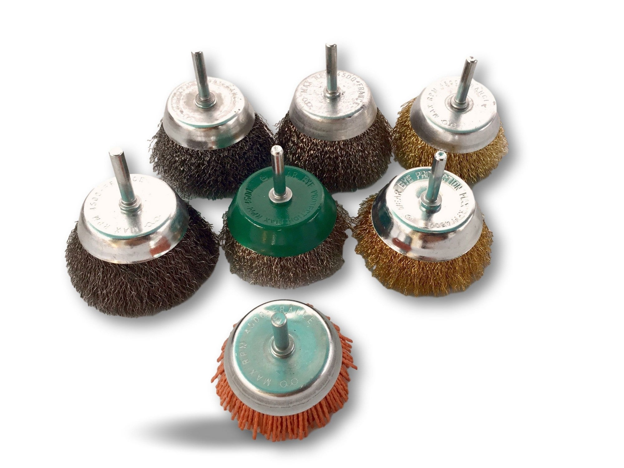 Assortiments de 7 brosses rotatives métalliques et nylon Ø 50 mm