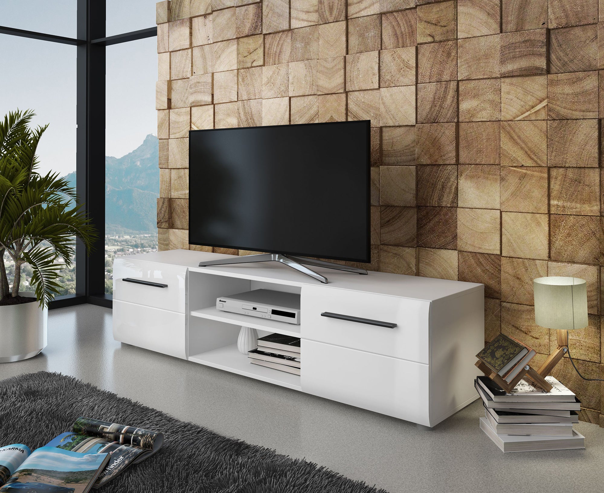 Mueble De TV Con Dos Puertas Y Un Compartimento Abierto 160 X 40 X 40