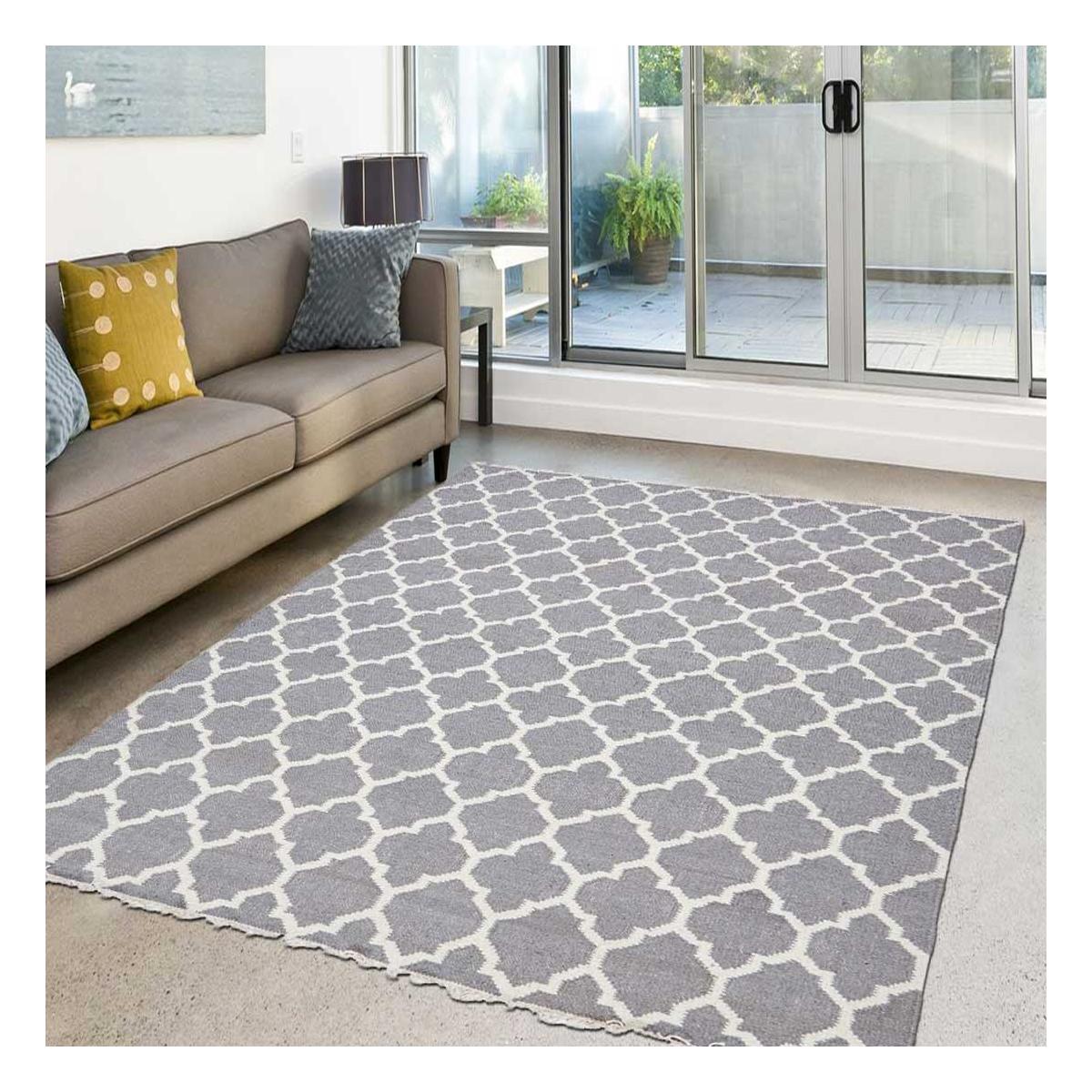 Tapis Kilim 80x150 AFRIRA Gris Fait Main En Laine Certification Care