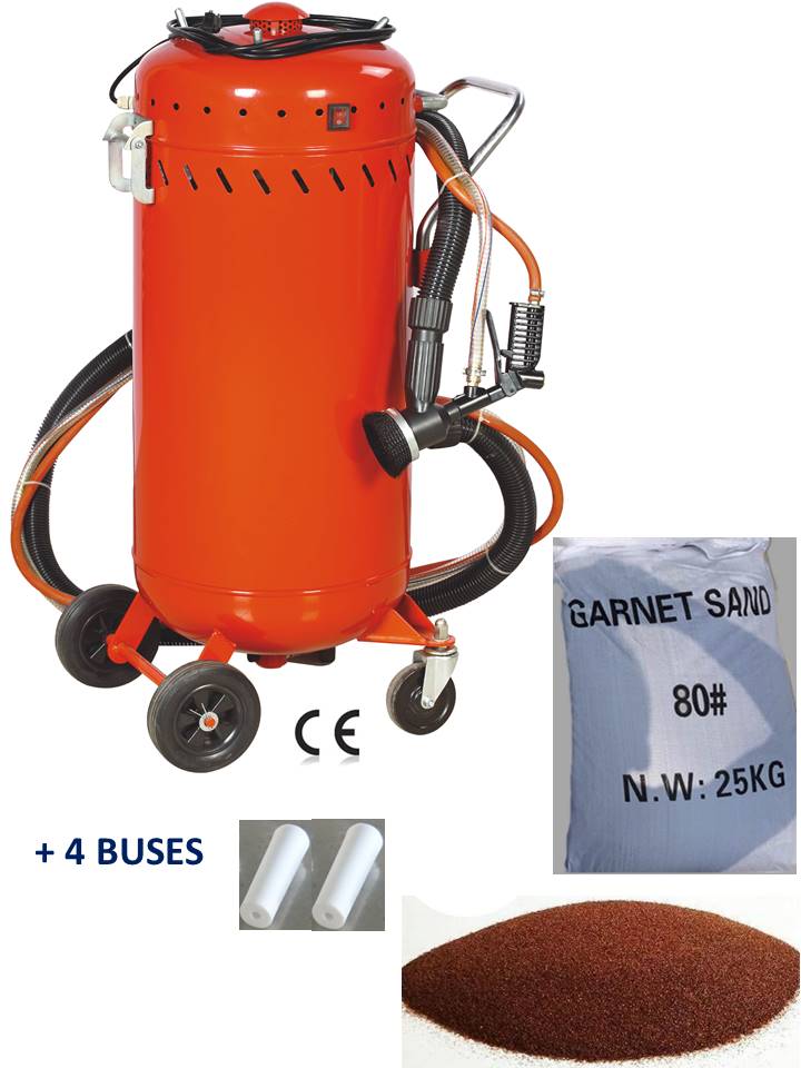 Combiné Sableuse Aspirateur Mobile 106l Intérieur Extérieur 4 Buses