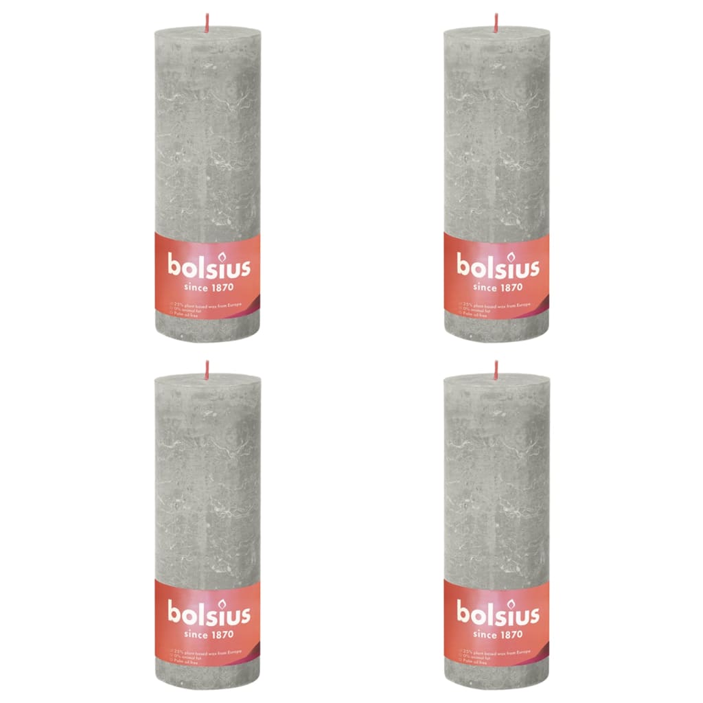 Bougies Pilier Rustiques Shine 4 Pcs 190x68 Mm Gris Sableux Bolsius