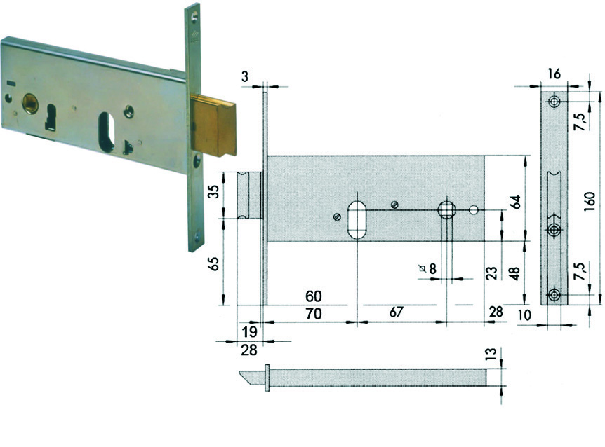 Serratura Da Infilare Per Fasce Catenaccio E Scrocco Mm H Mm