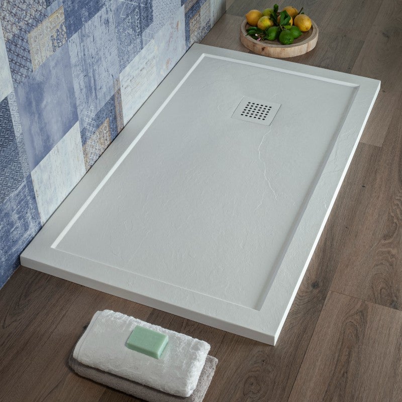 Piatto Doccia 80X120 Cm Marmoresina Bianco Effetto Pietra Bordo