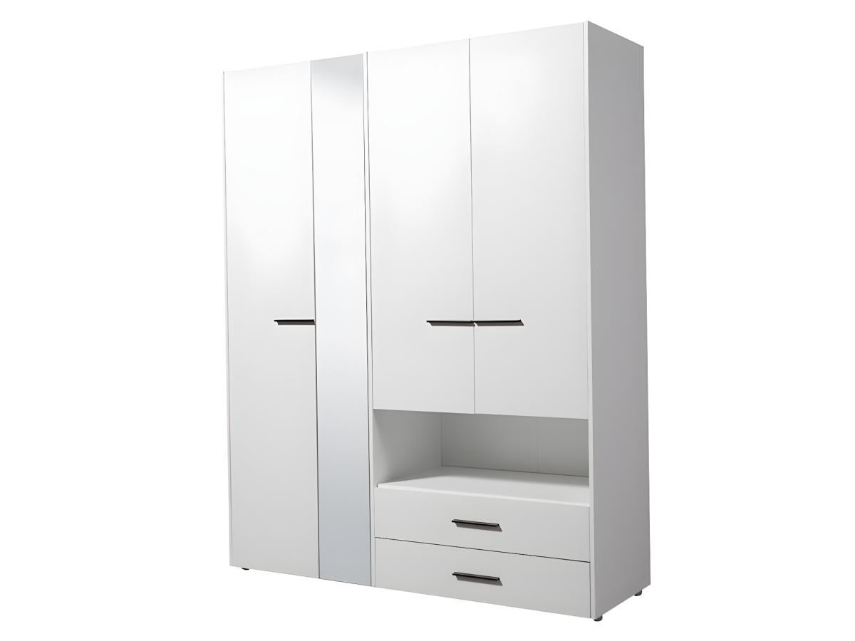 Armoire Thelma Portes Et Tiroirs Avec Miroir L Cm Blanc