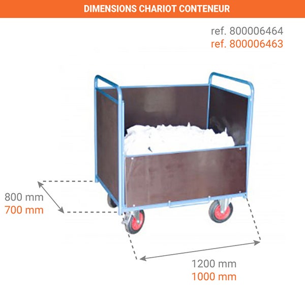 Chariot conteneur ouvert en bois contre plaqué 500kg 460 Litres