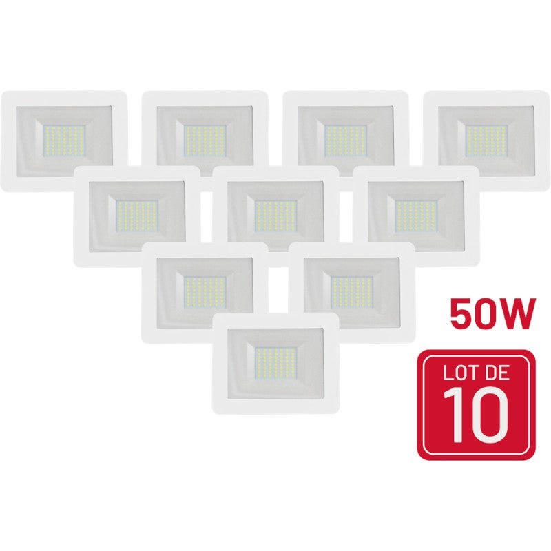 Lot de 10 projecteurs LED extérieurs À câbler 50W 4000Lm Blanc