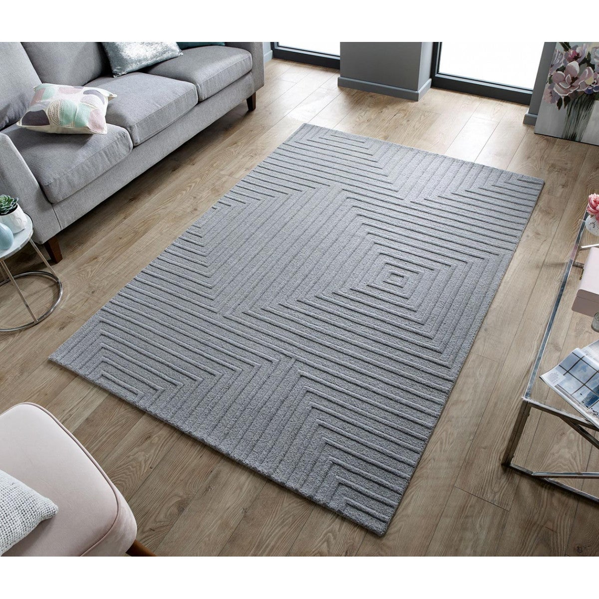 Tapis G Om Trique En Laine Gris X Estela Leroy Merlin