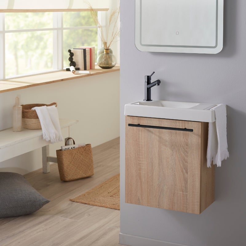 Meuble Lave Mains Effet Bois Et Noir Avec Porte Serviette Pour Toilette