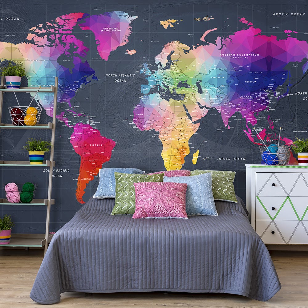 Papier Peint World Map Colourful Crystals X Cm Leroy Merlin