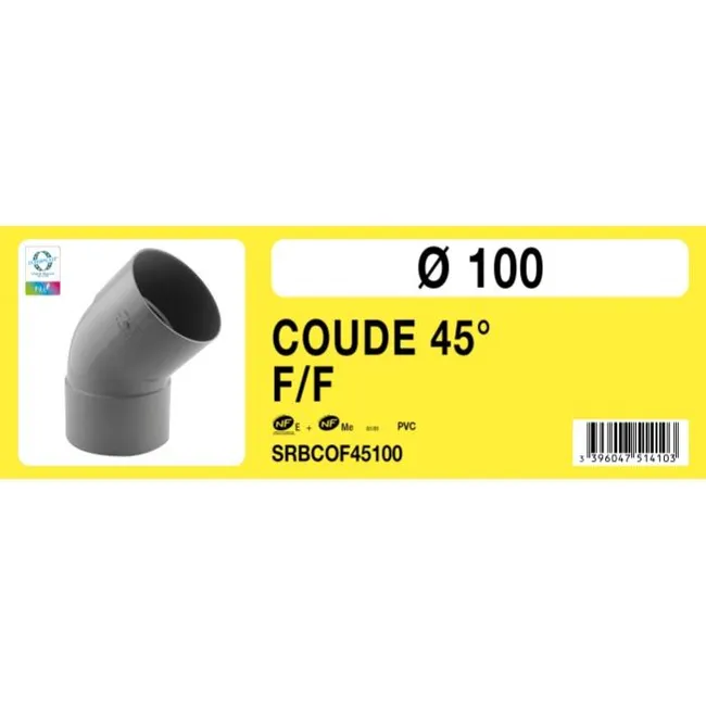 Coudes PVC 45 femelle femelle Ø100 Labélisé NF Leroy Merlin