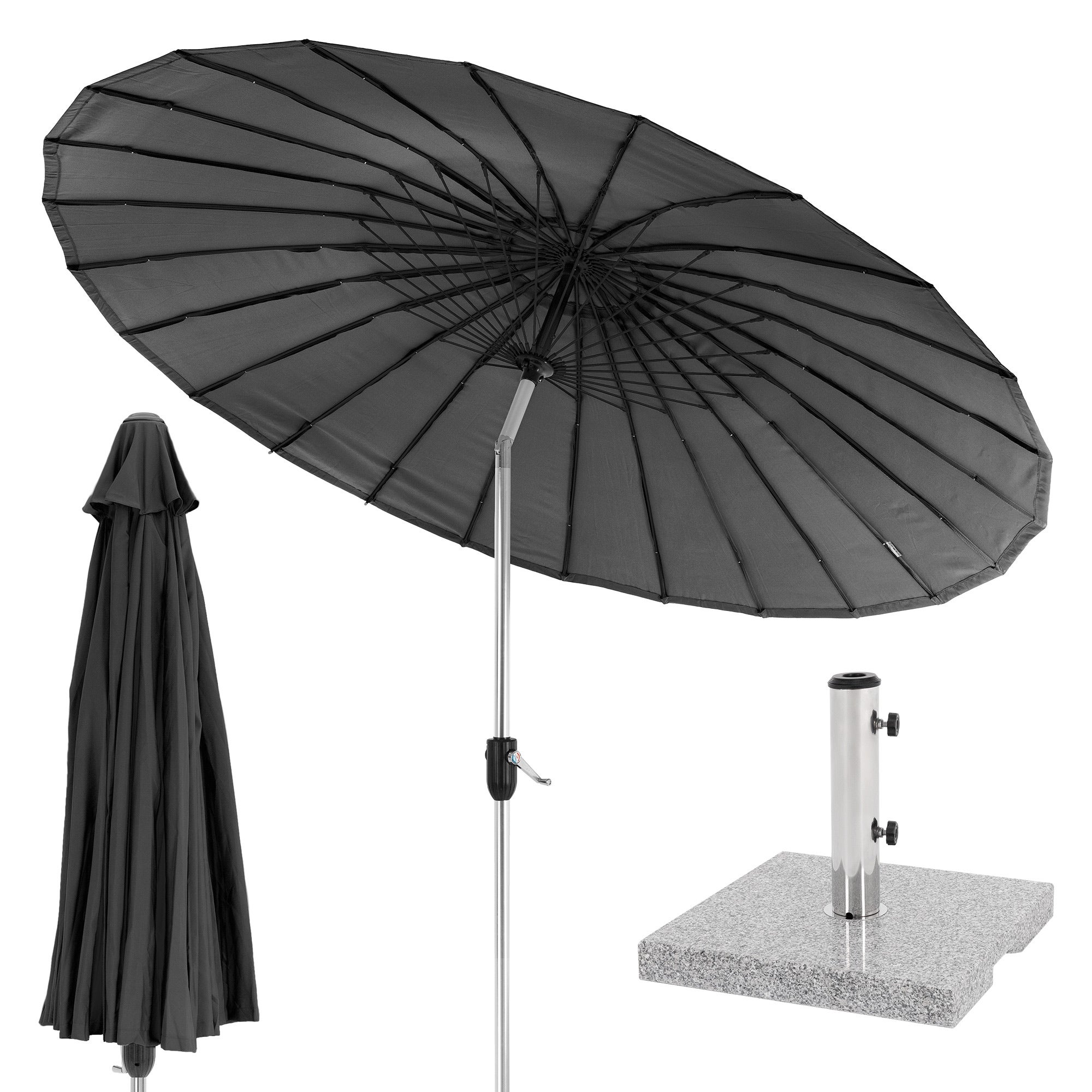 Parasol De Jardin Shanghai Noir Avec Base En Granit Et Manivelle