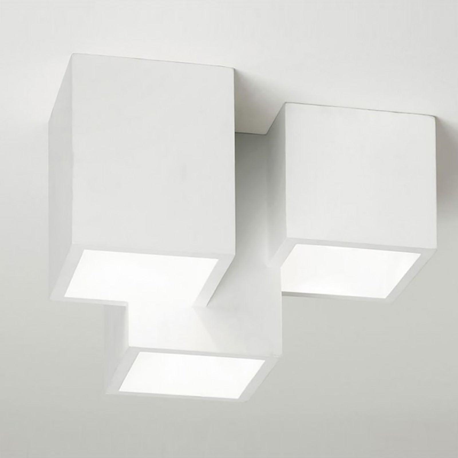 Plafoniera Moderna Lampada Soffitto 3 Cubi Gesso Luce LED 3 GU10