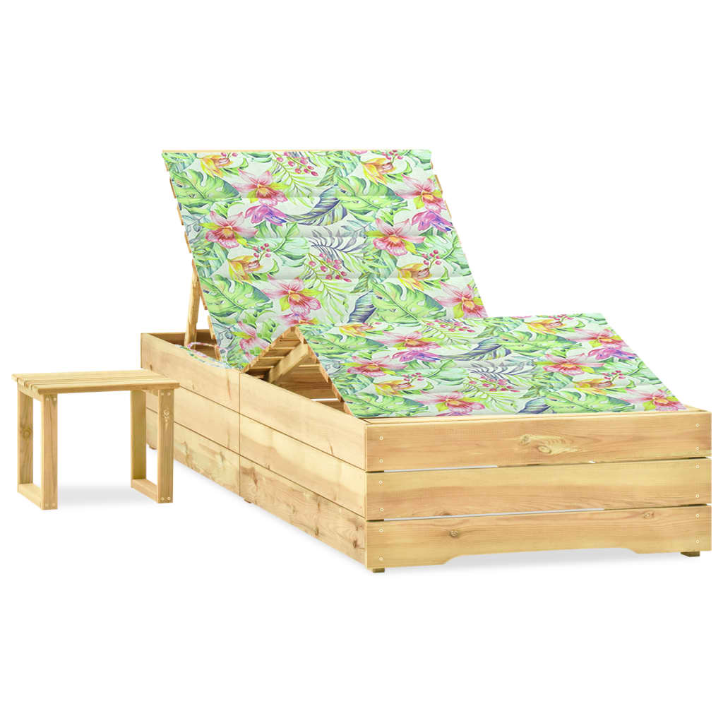 Chaise longue de jardin avec table et coussin Pin imprégné vidaXL