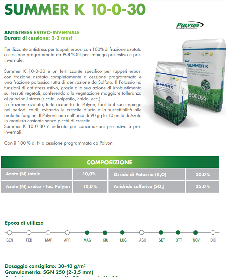 Bottos Concime Fertilizzante Per Prato Summer K Kg 25 1000mq