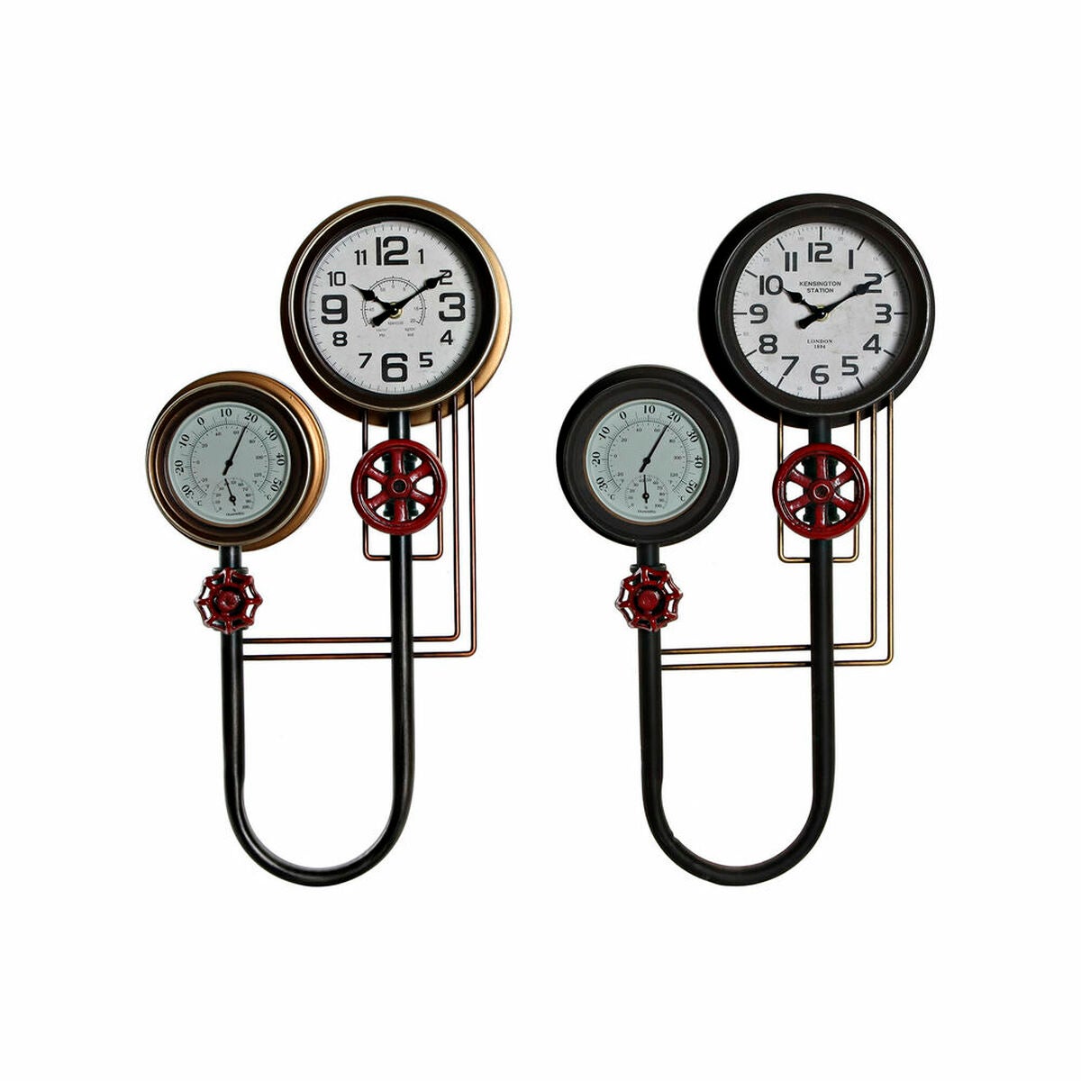 Horloge Murale DKD Home Decor Noir Rouge Fer Doré 2 pcs 31 x 8 5 x