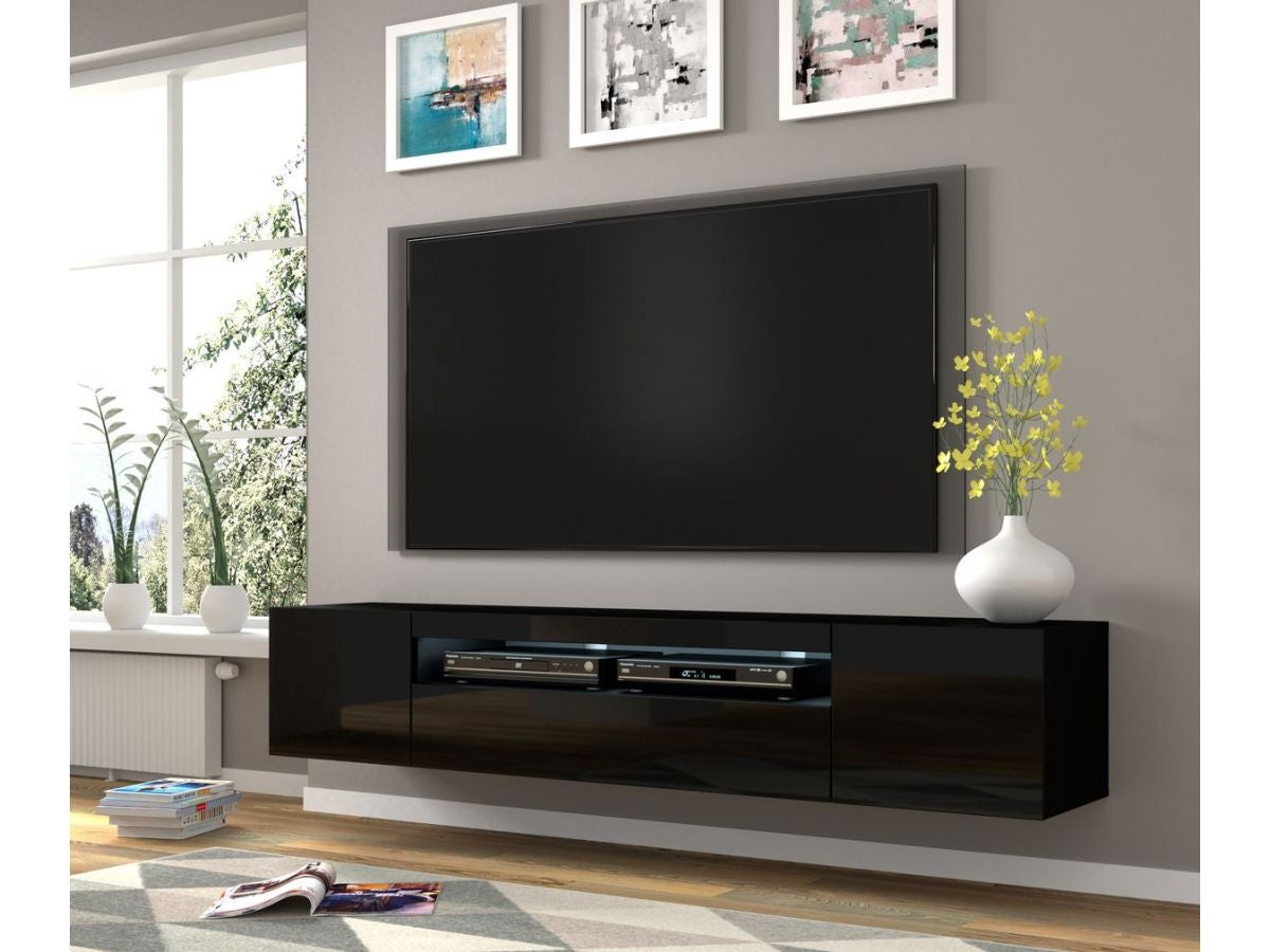 BOBOCHIC Meuble TV 200 Cm ASTRID Avec LED Noir Brillant Leroy Merlin