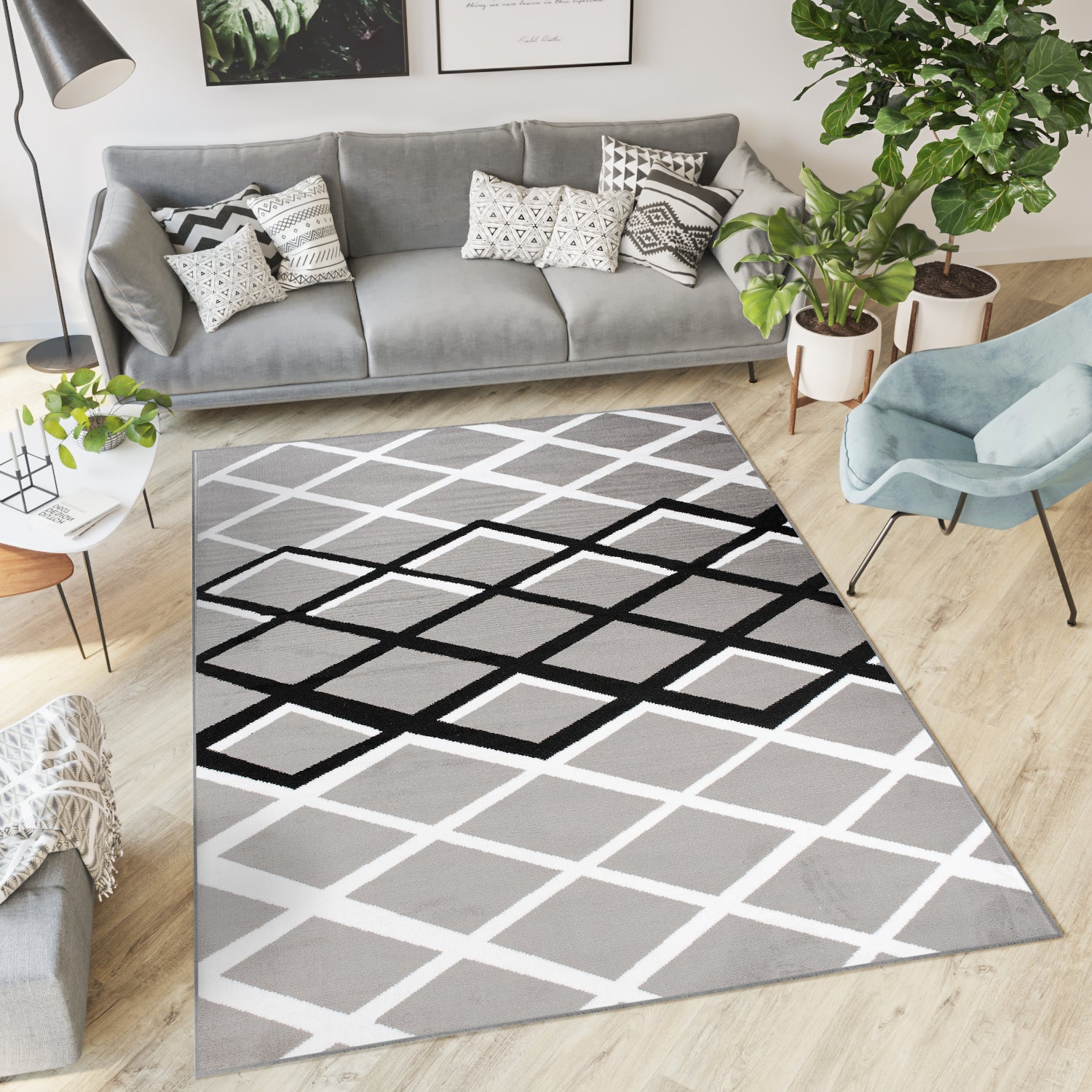 TAPISO Luxury Tapis De Salon Chambre Ado Moderne Gris Noir Blanc