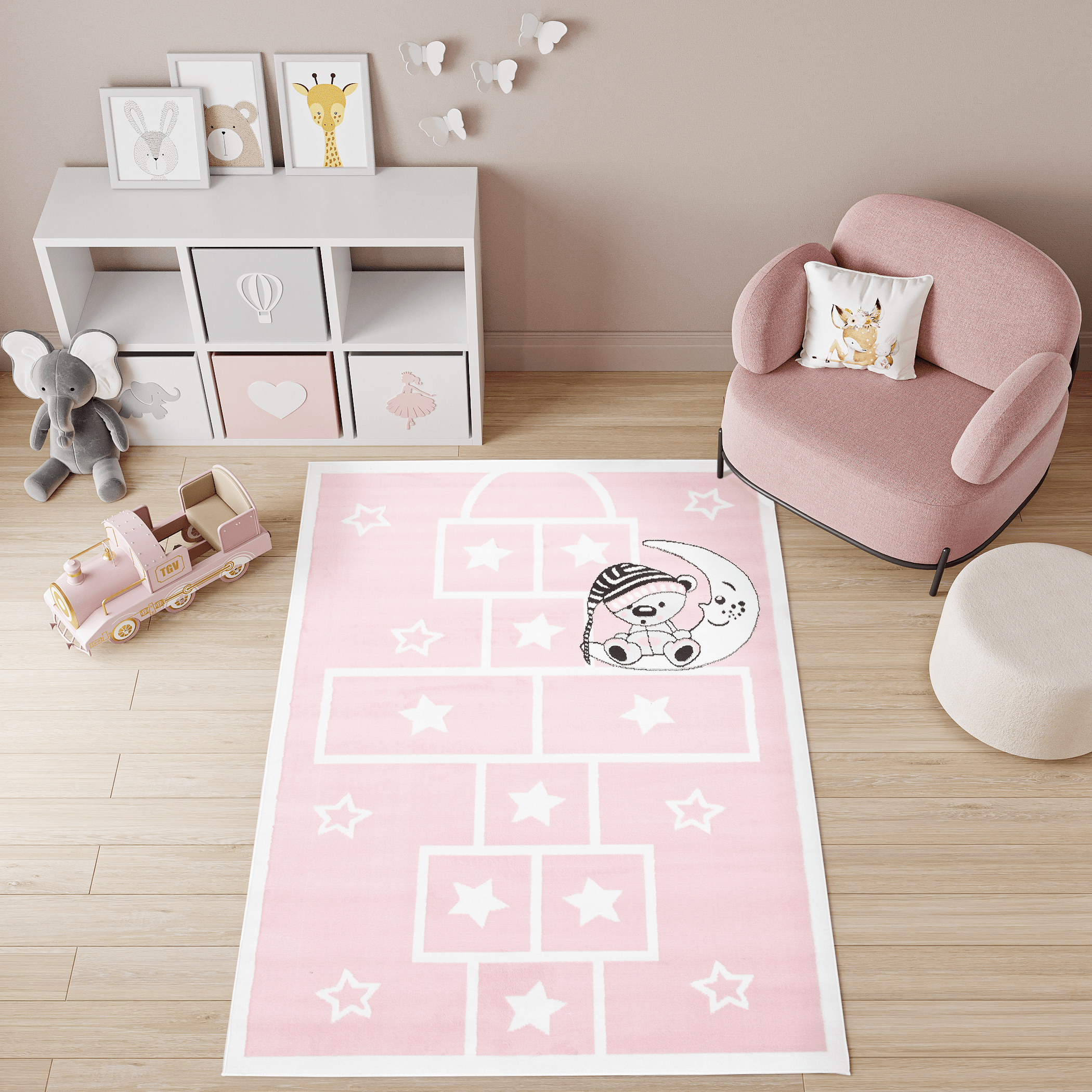 TAPISO Baby Tapis de Chambre Enfant Bébé Jeu Blanc Rose Gris Noir