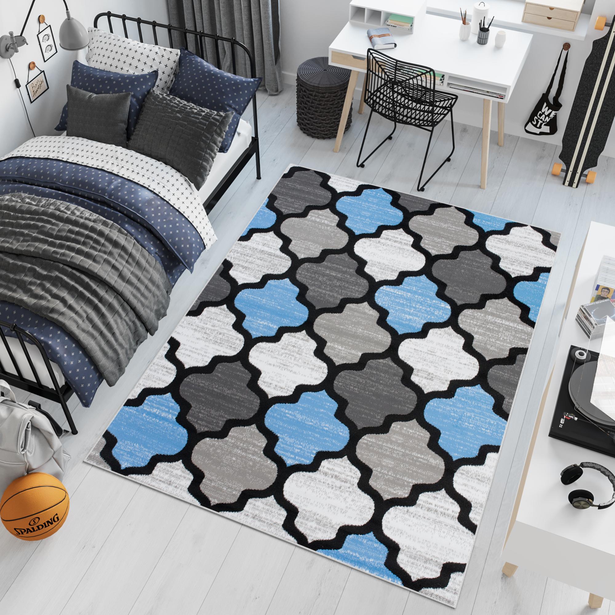 Tapiso Pinky Tapis De Chambre Enfant B B Moderne Bleu Gris Noir