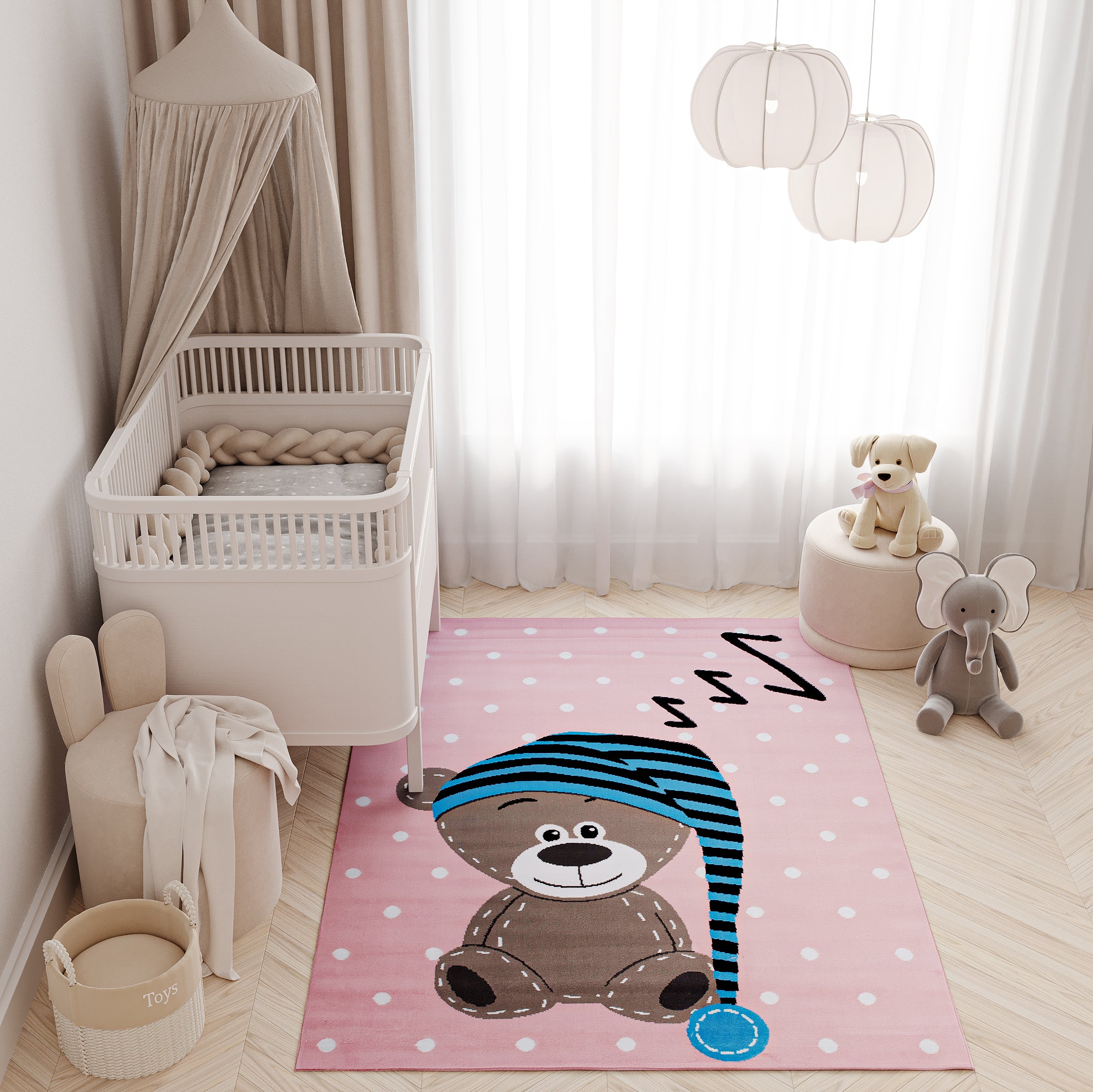 Tapiso Pinky Tapis De Chambre Enfant B B Moderne Rose Gris Blanc Ours