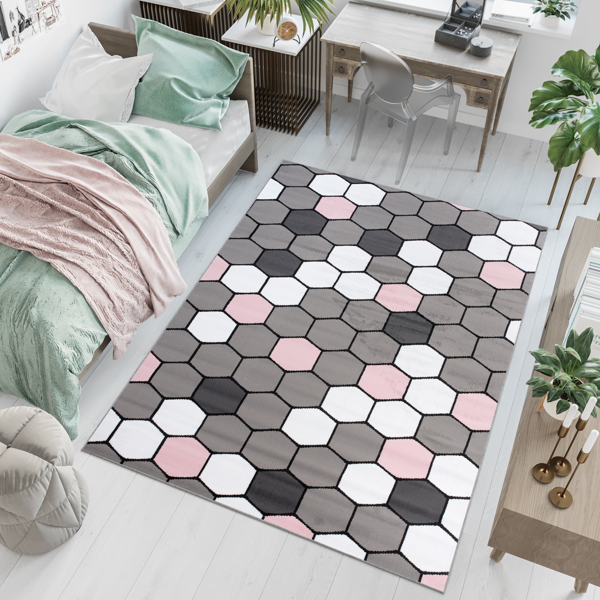 Tapiso Pinky Tapis De Chambre Enfant B B Moderne Gris Rose Blanc