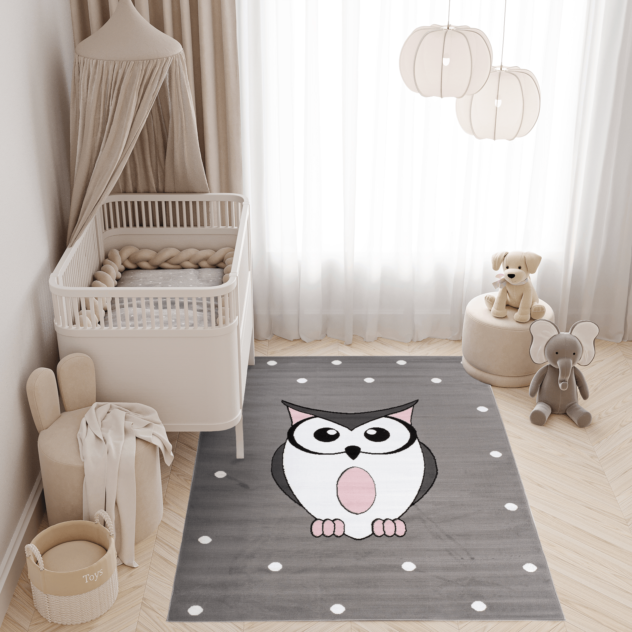 Tapiso Pinky Tapis De Chambre Enfant B B Moderne Gris Blanc Rose Hibou