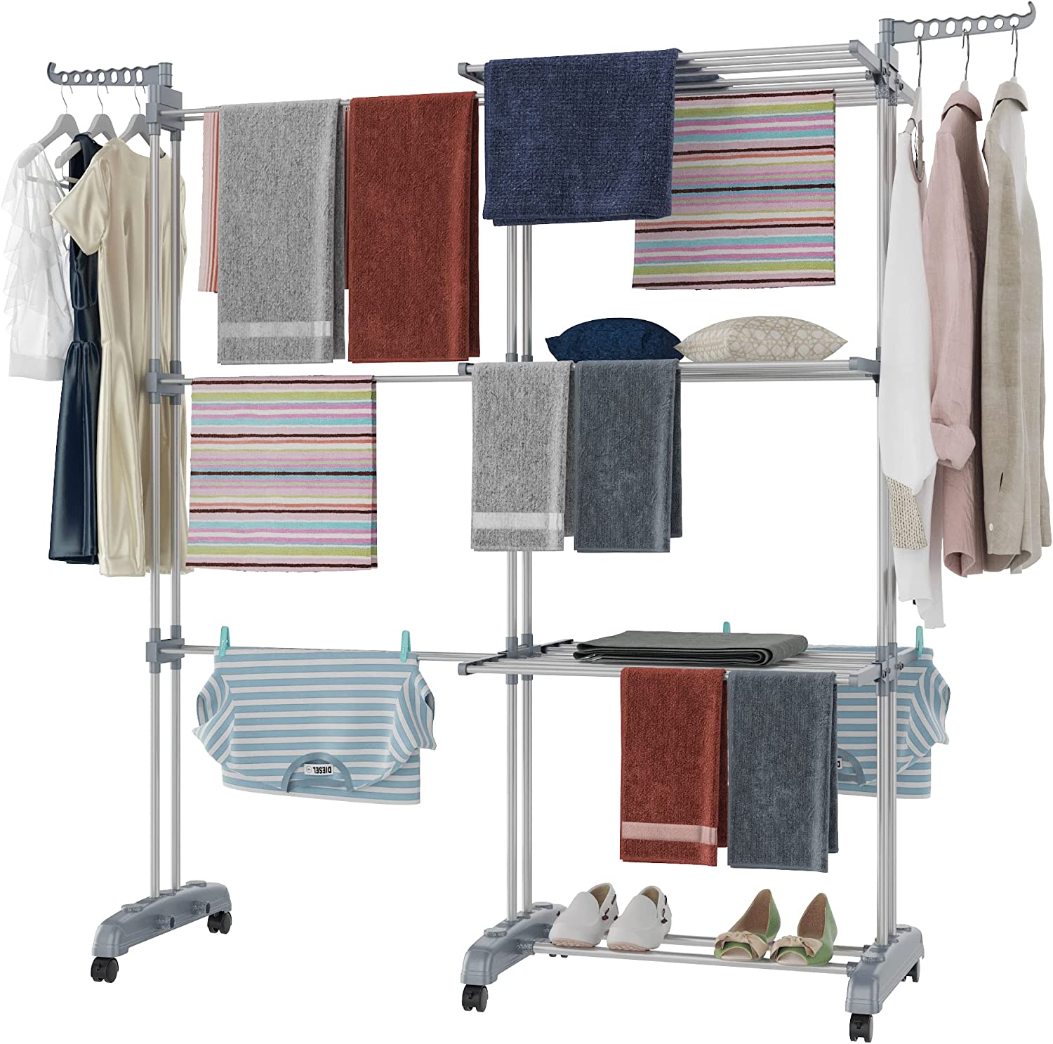 S Choir Linge Niveaux Pliables Extensible Avec Roues L X