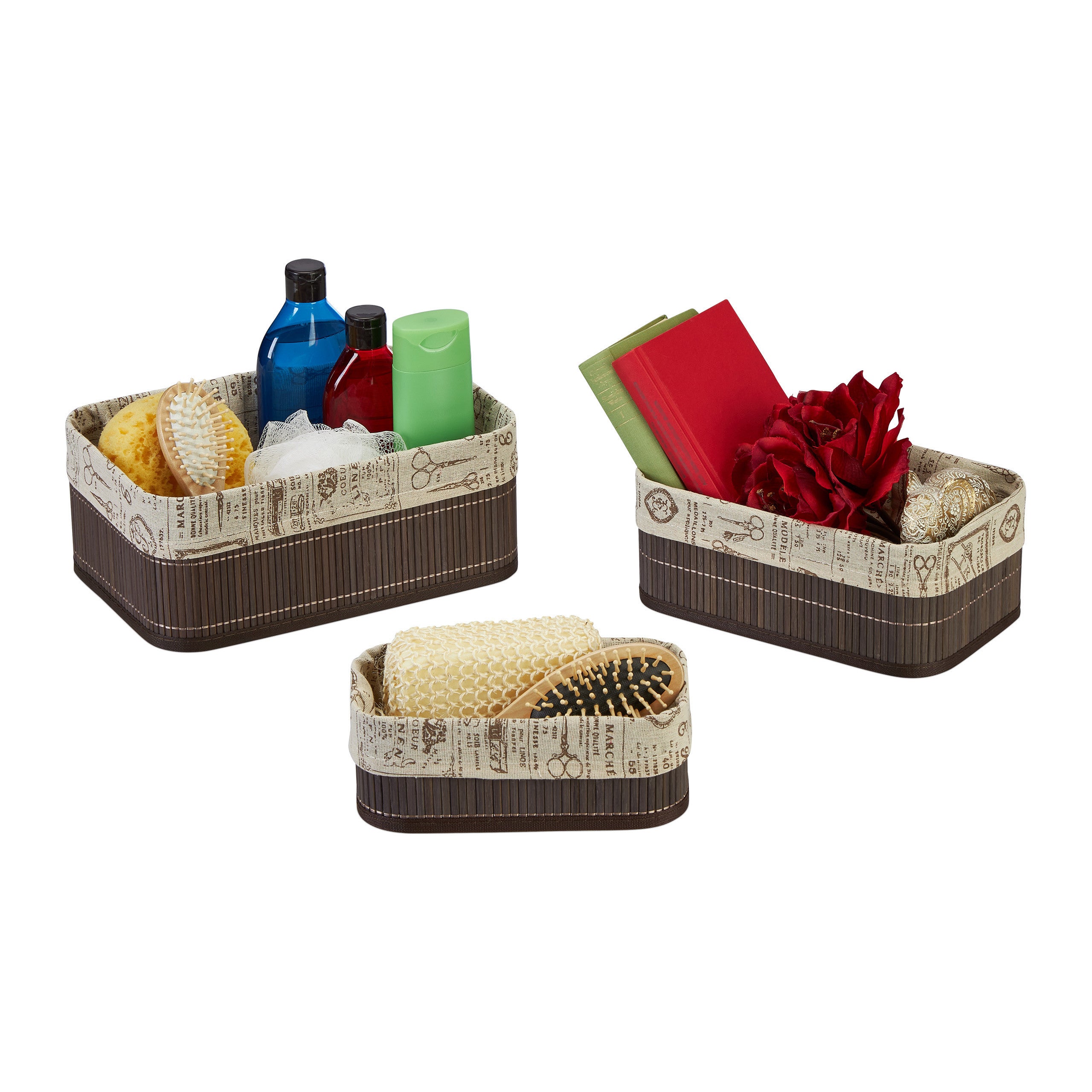 Relaxdays Panier De Rangement Bambou Et Tissu Lot De Corbeilles