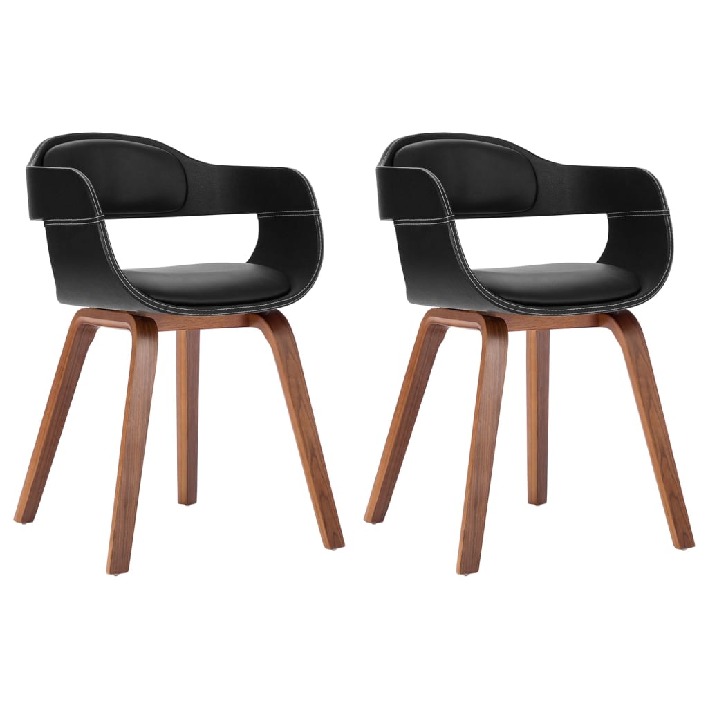 Chaises de salle à manger 2 pcs Noir Bois courbé et similicuir 2