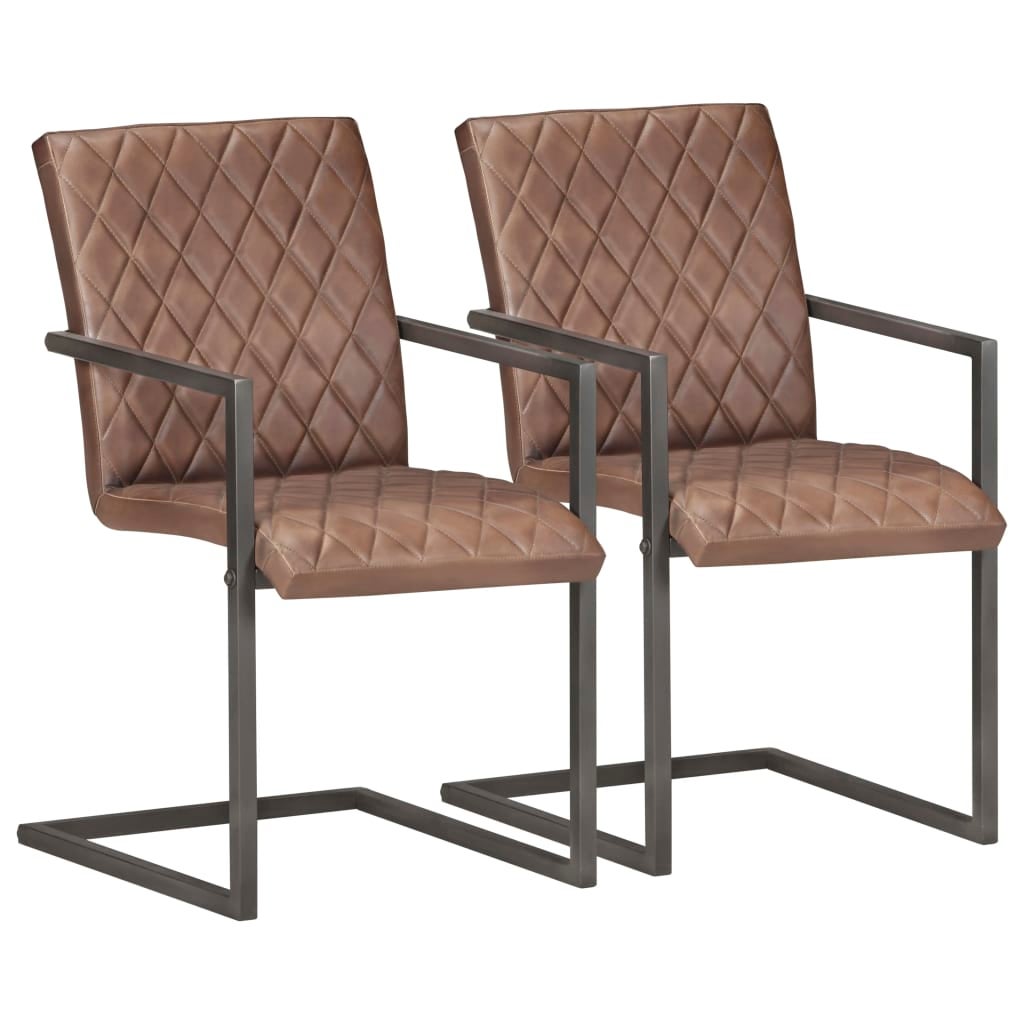 Chaises de salle à manger cantilever 2pcs Marron Cuir véritable Leroy