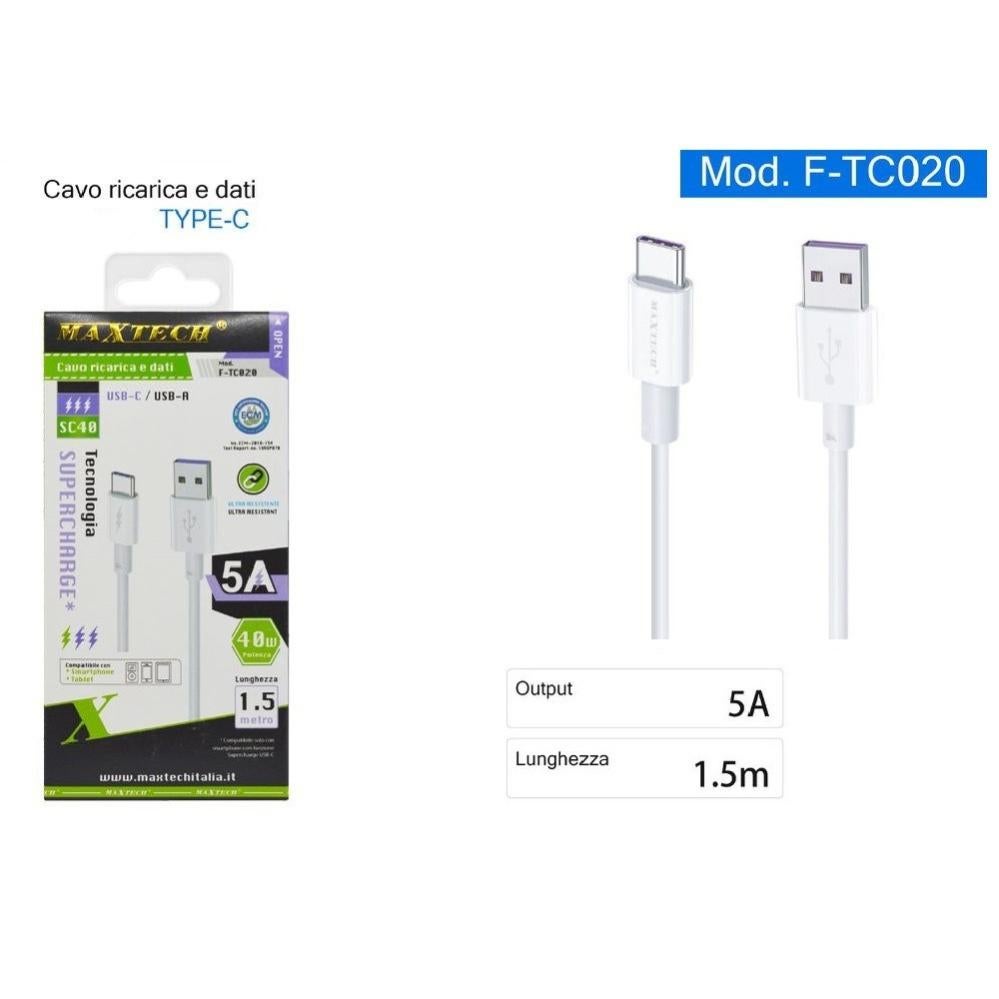 Trade Shop CAVO USB TYPE C 5A 1 5 METRI DATI RICARICA RAPIDA PER