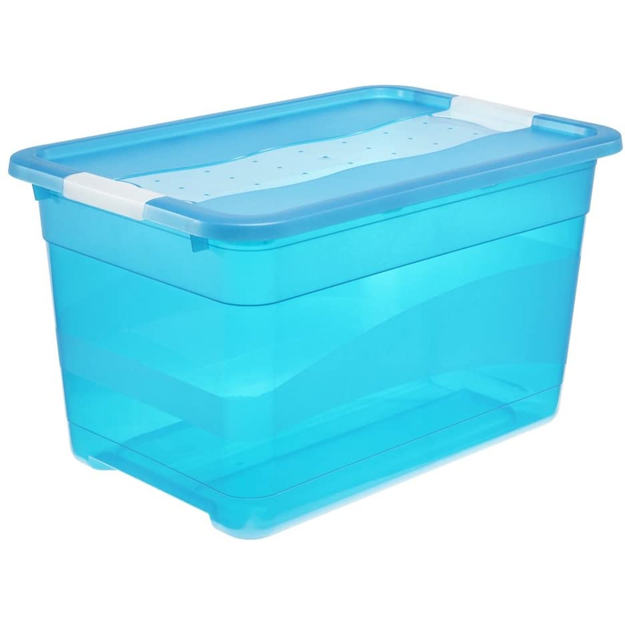 Poubelle De Rangement Avec Couvercle Plastique Bleu Transparent L