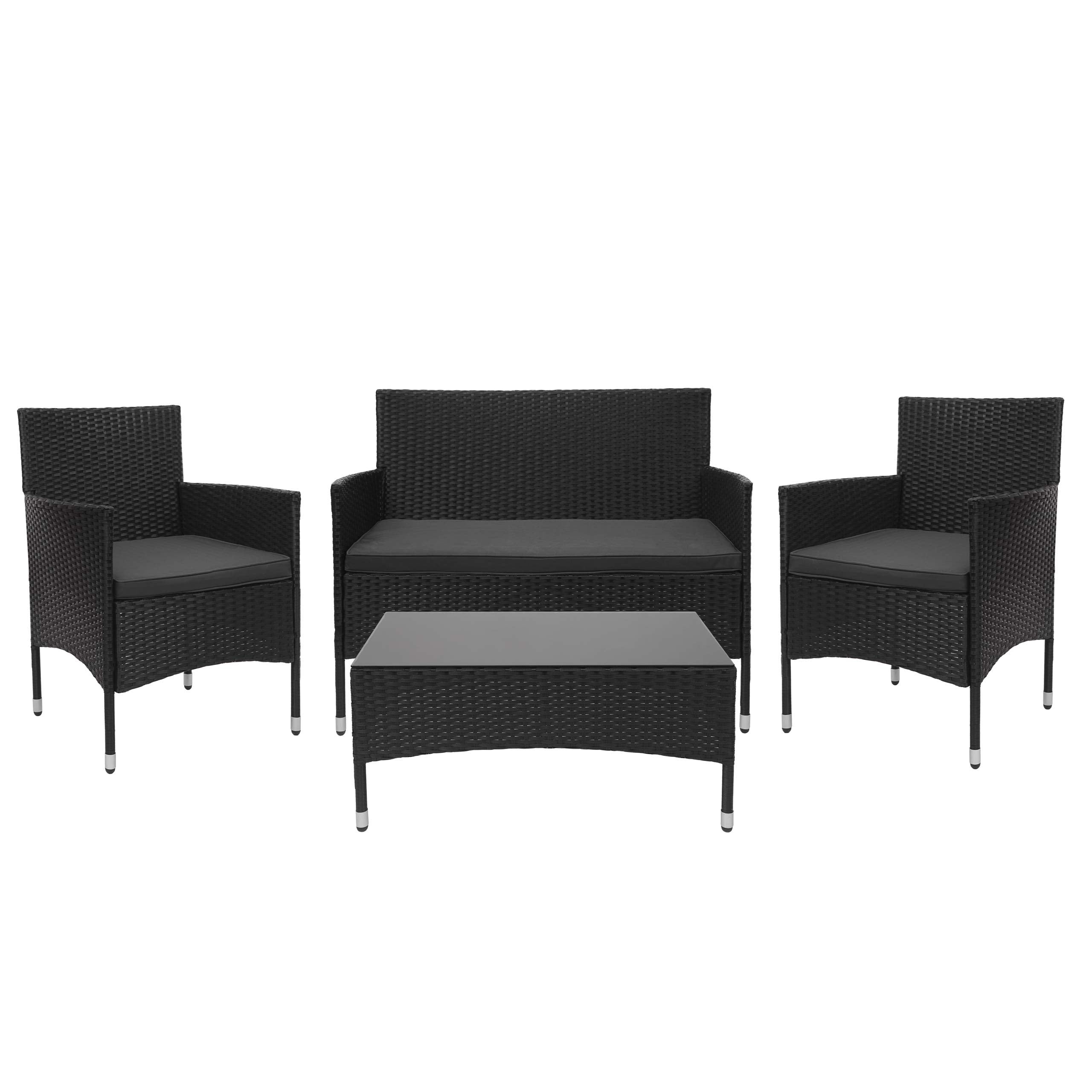 Salon De Jardin Balcon Jardin En Polyrotin Noir Canap Fauteuils Table