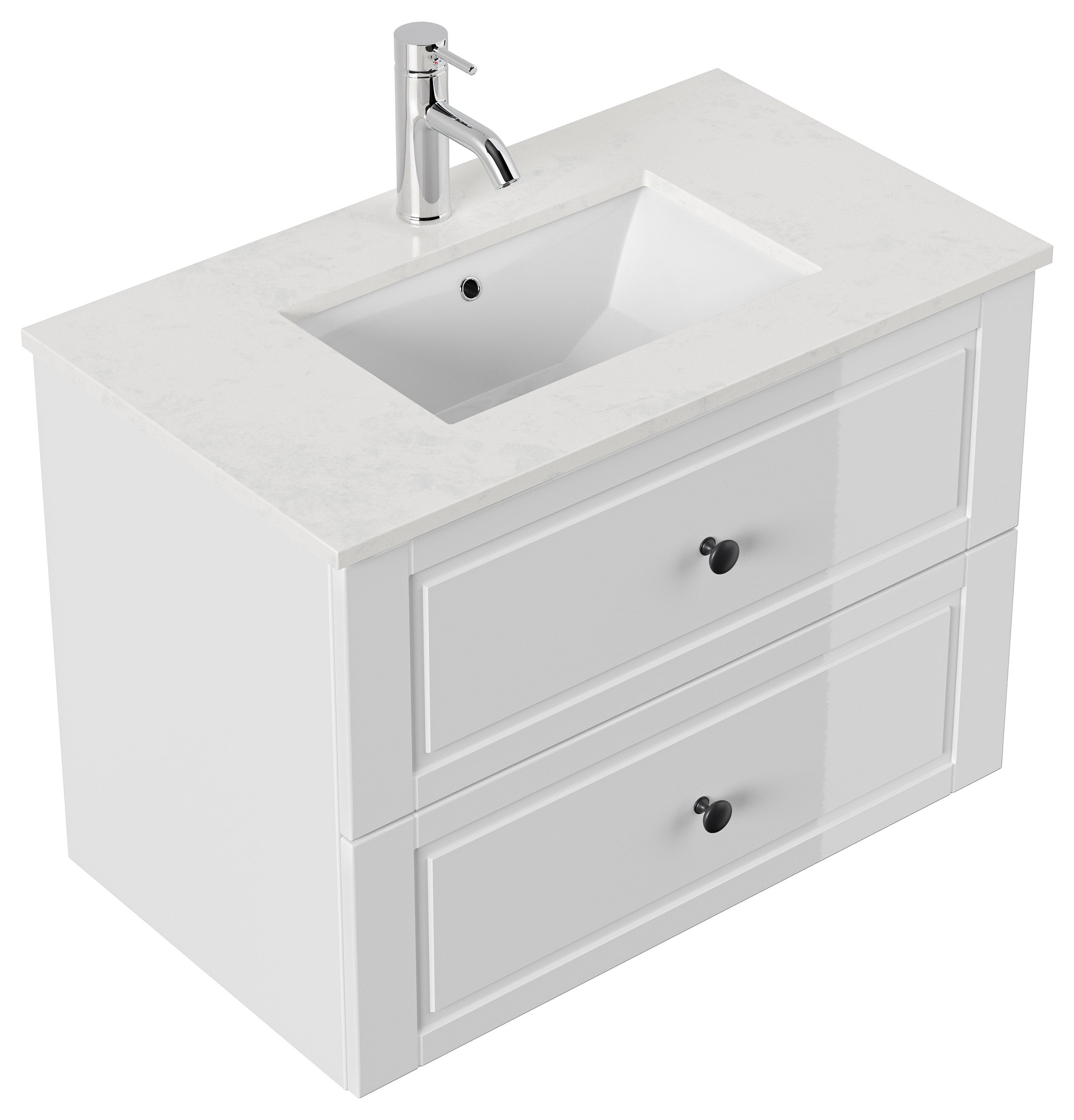 Meuble De Salle De Bain ELY 80 Cottage Quartz Carrara Meuble En Blanc