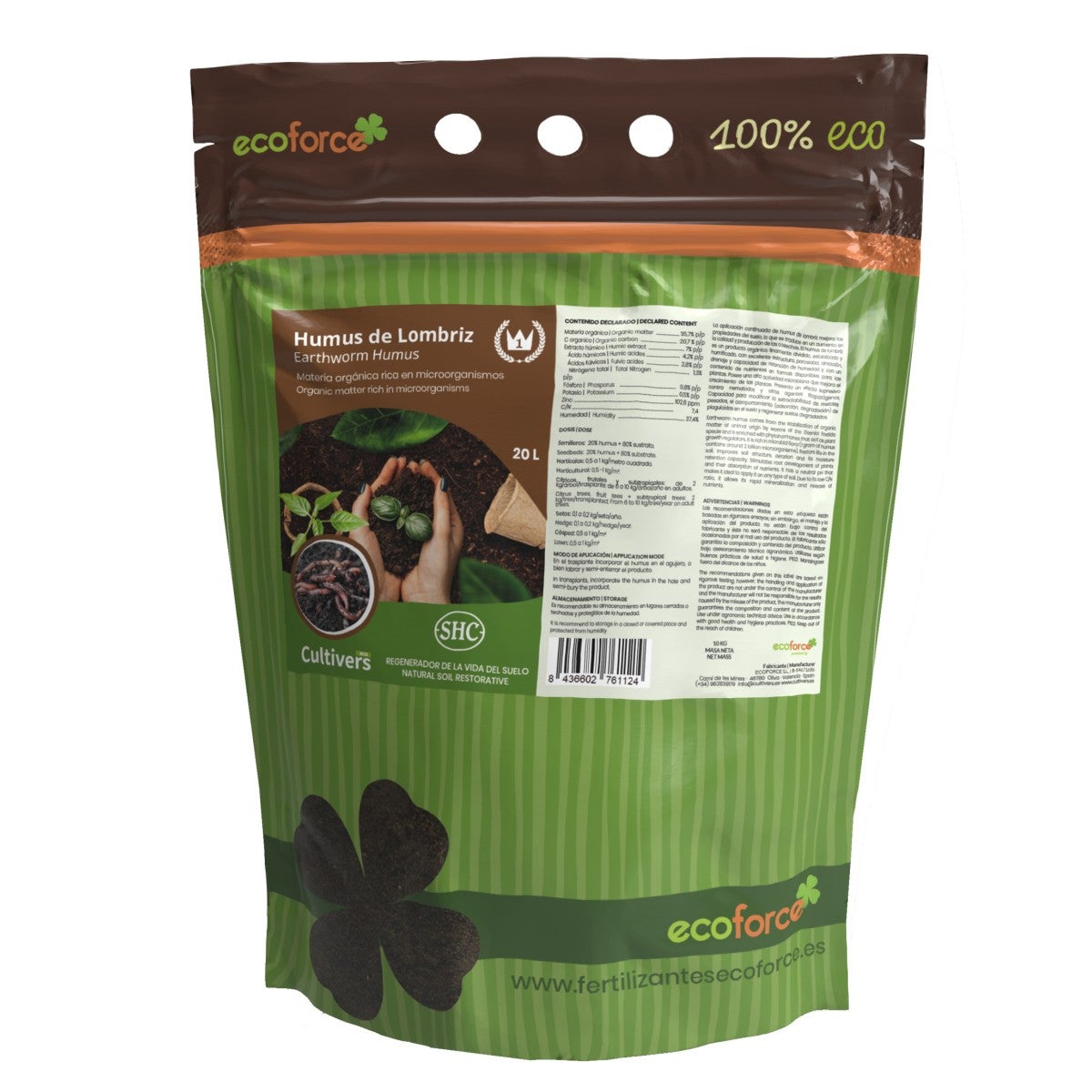 CULTIVERS Humus de Lombriz Ecológico 20 L 10 kg Abono para Plantas