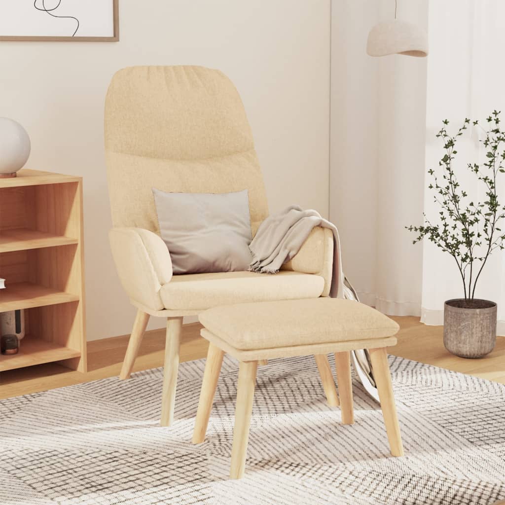 Chaise De Relaxation Avec Tabouret Cr Me Tissu Vidaxl Leroy Merlin