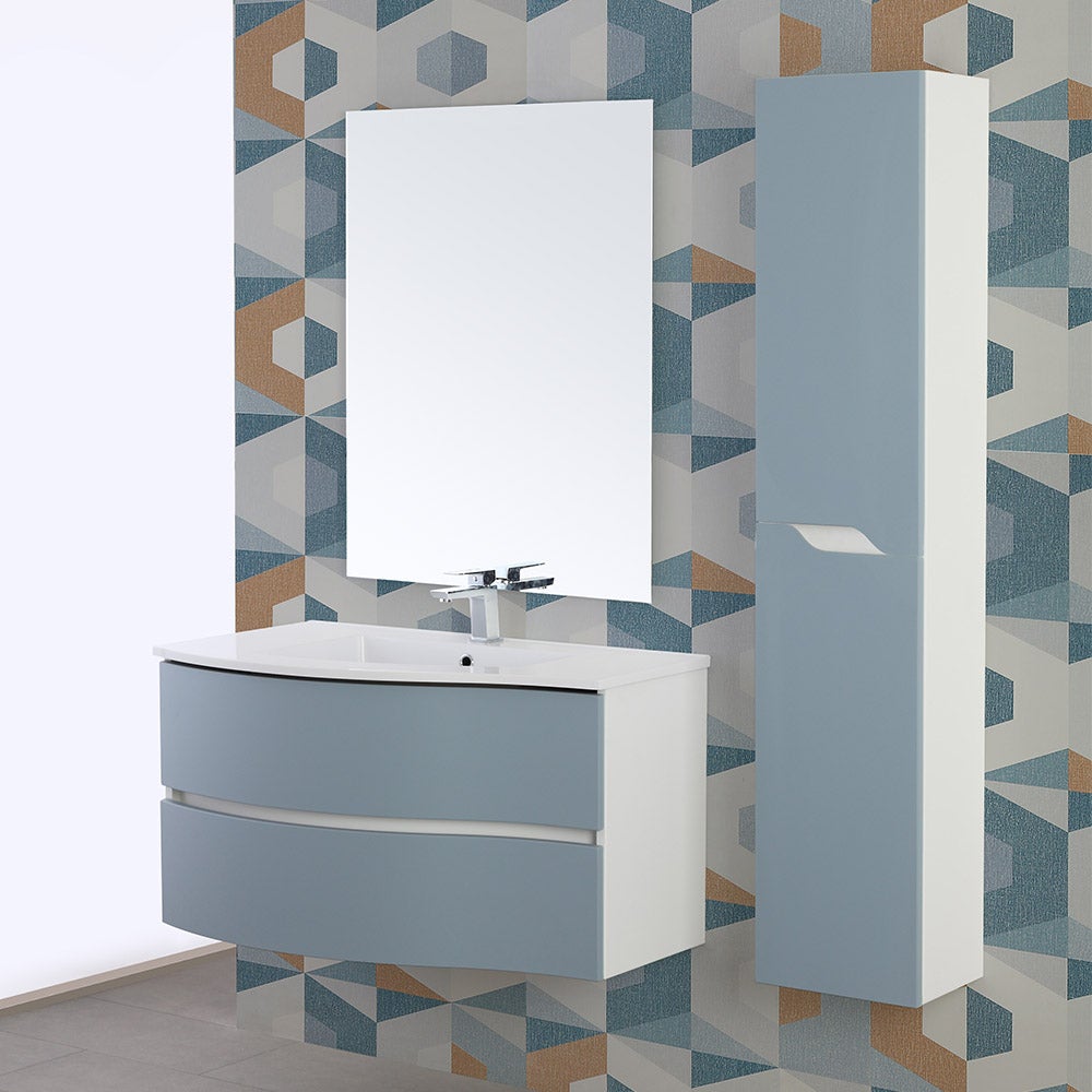 Mobile Sospeso Curvo Cm Minori Azzurro Polvere Con Lavabo E Specchio