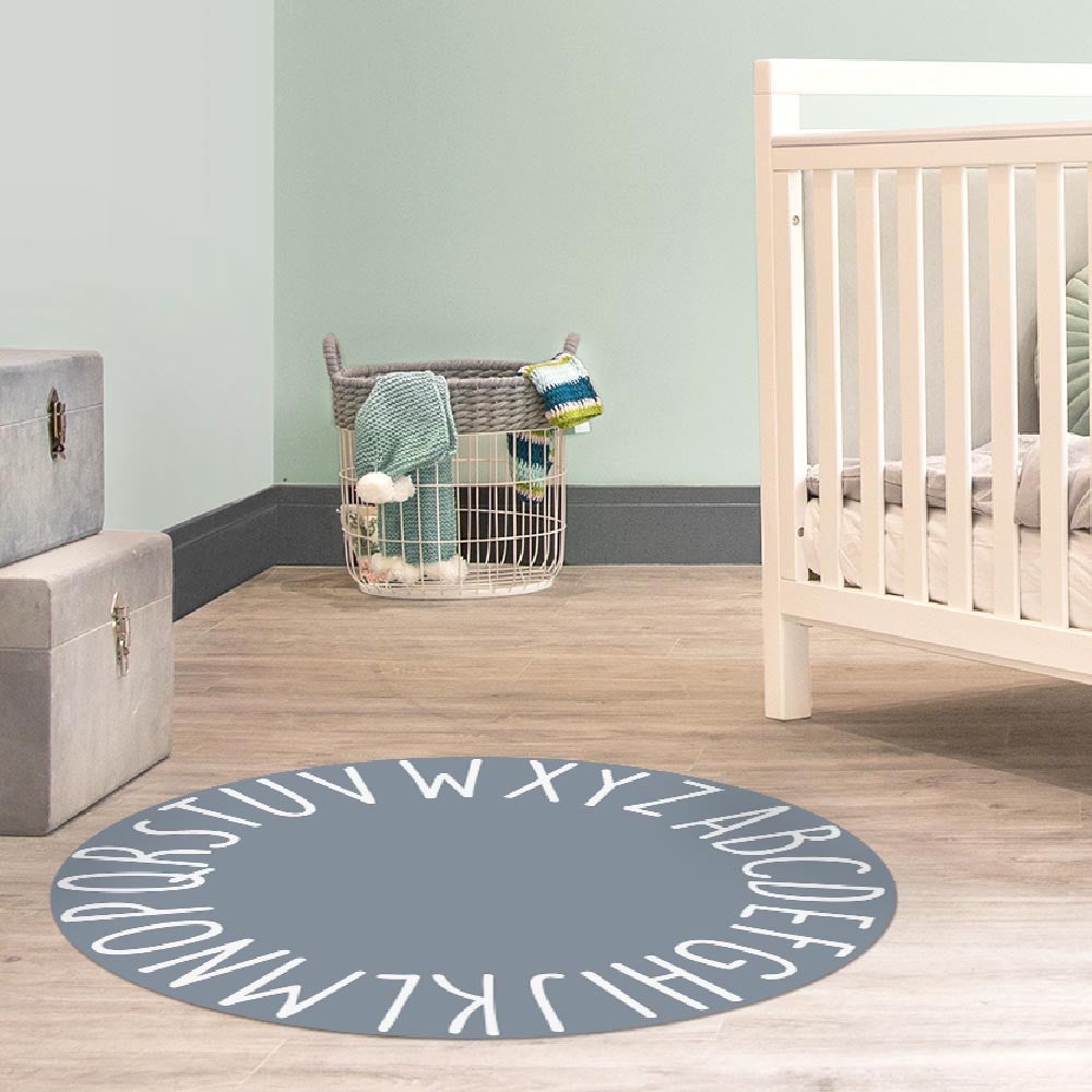 Tapis De Chambre Enfant CAMILLE Alphabet Gris Diam 140cm Maison