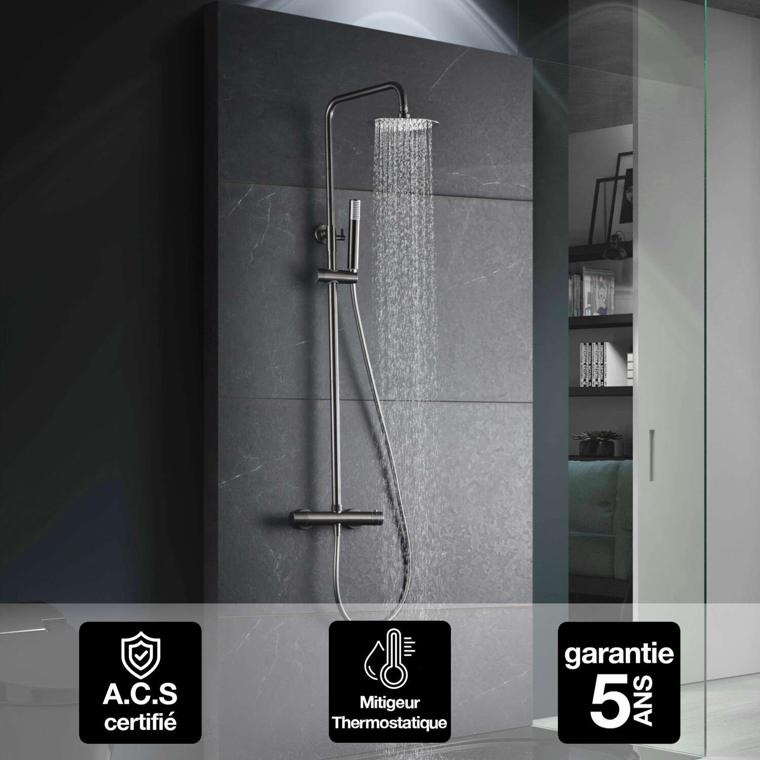 Colonne De Douche Anti Calcaire Thermostatique Black Gun M Tal Imex